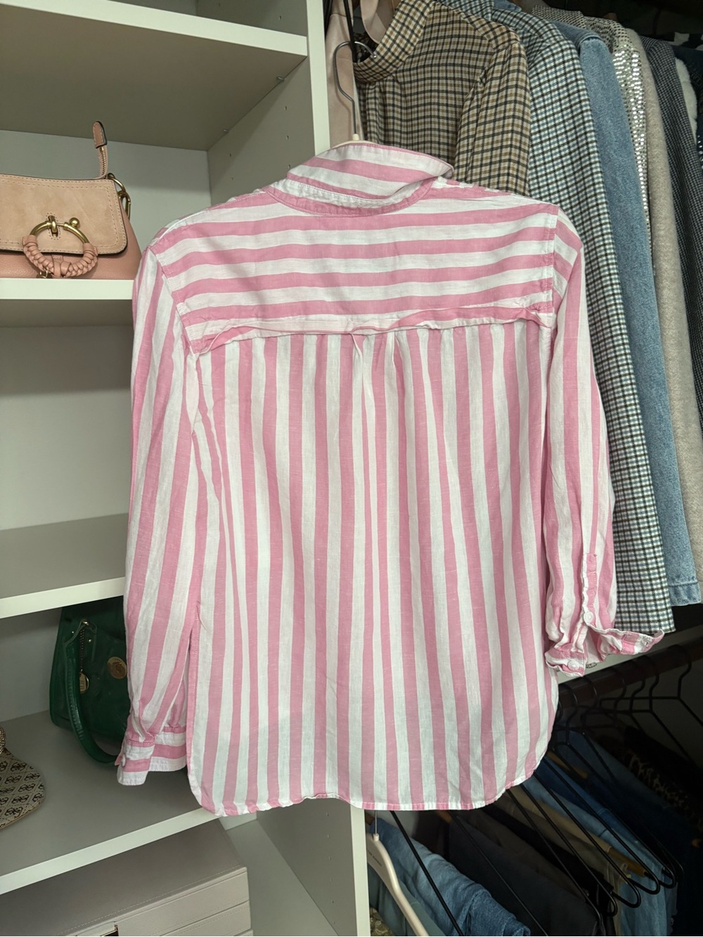 Lola River Pink & White Striped Button-Down Shirt Linen - Picture 4 of 5
